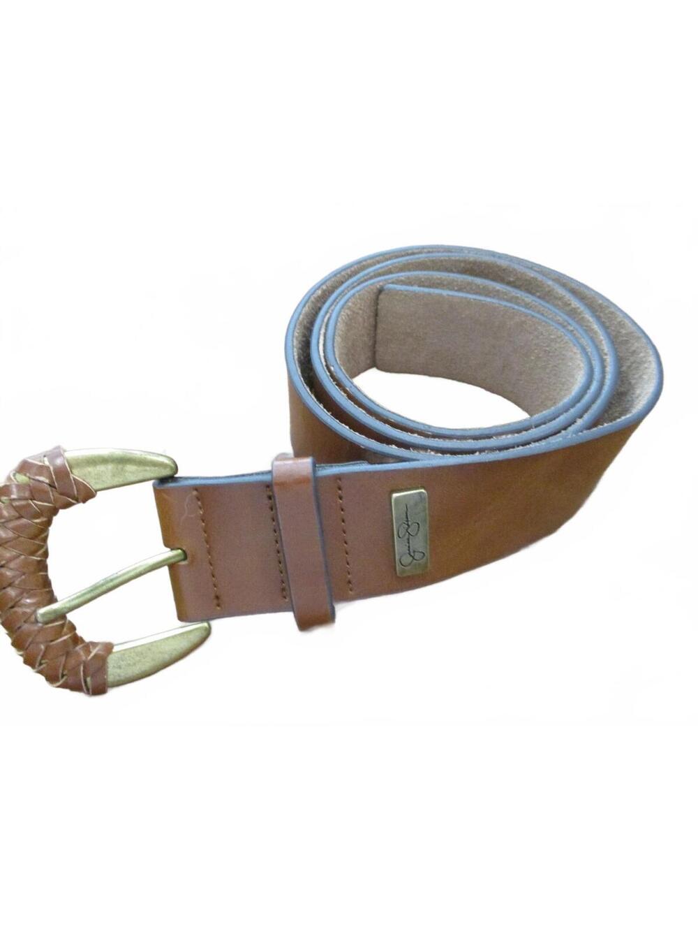 Jessica Simpson Brown Leather Belt Braided Gold Buckle Size XL 46 Inch